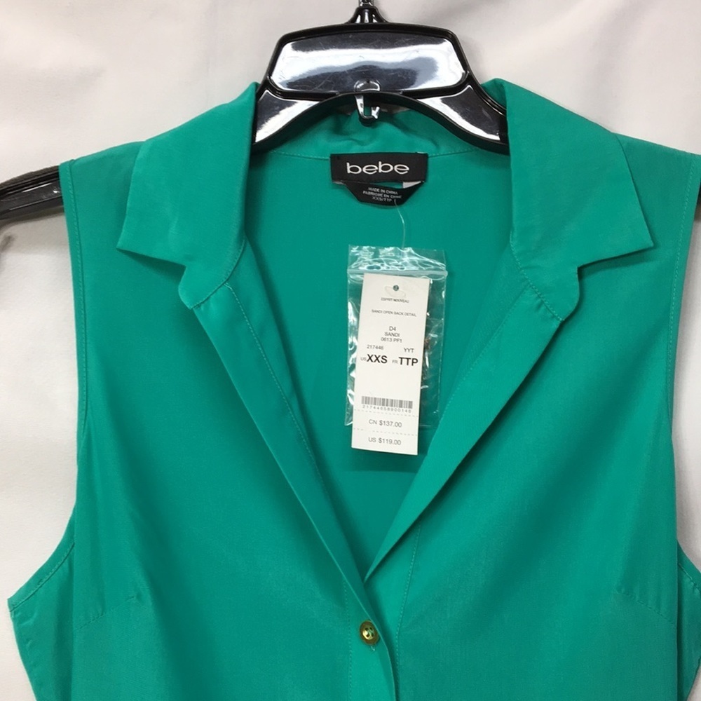 Bebe Women’s Green Sandi Open Back Mini Dress Size XXS NEW With Tags - Picture 2 of 13